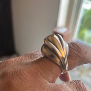 Vintage Designer MAZ Sterling Silver & 14k Gold Modernist Ring Size 7 HEAVY